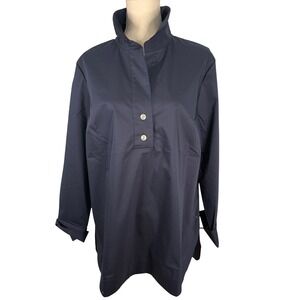 Hinson Wu Navy Arleen Tunic Shirt Quiet Luxury Minimalist Preppy Cotton Blend XL